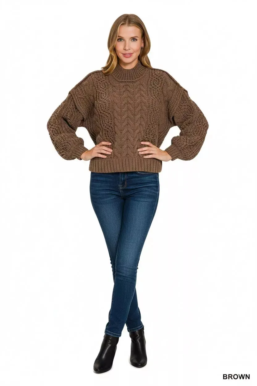 Zenana Cable-Knit Ribbed Turtleneck Sweater sold by Charming Charlie product image thumbnail 3