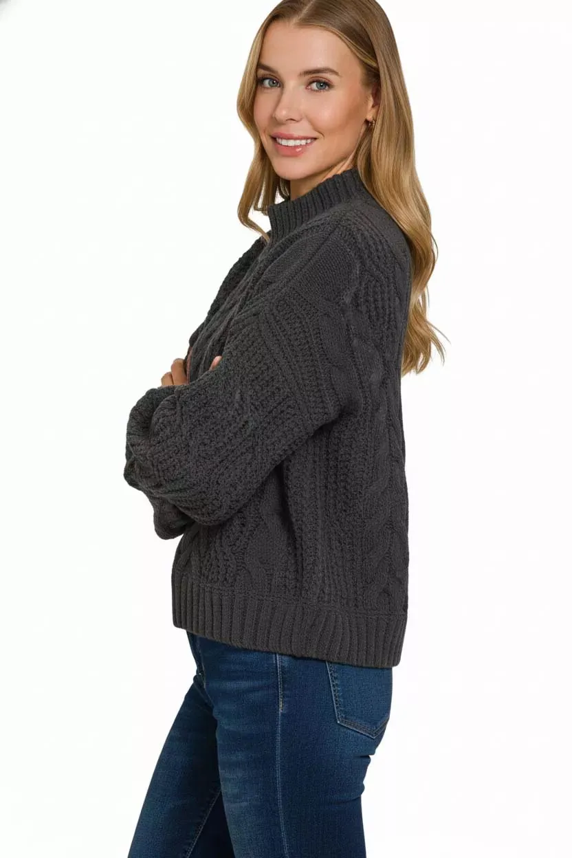 Zenana Cable-Knit Ribbed Turtleneck Sweater sold by Charming Charlie product image thumbnail 3