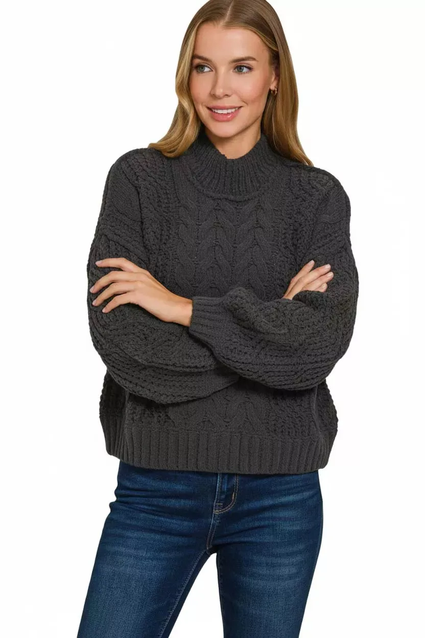 Zenana Cable-Knit Ribbed Turtleneck Sweater sold by Charming Charlie product image thumbnail 2