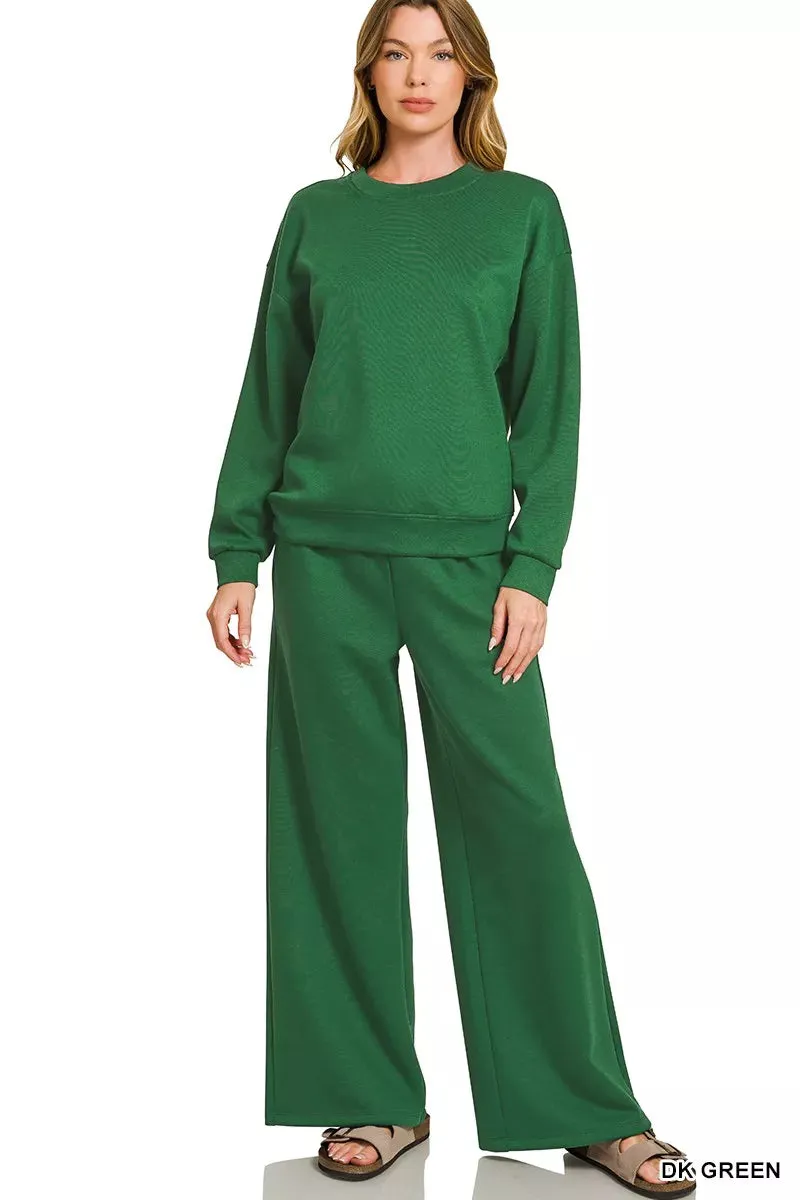Zenana Scuba Crewneck Pullover and Pants Set sold by Charming Charlie