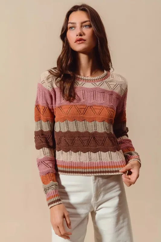 SO ME Multi Color Wavy Stripe Sweater Top sold by Charming Charlie