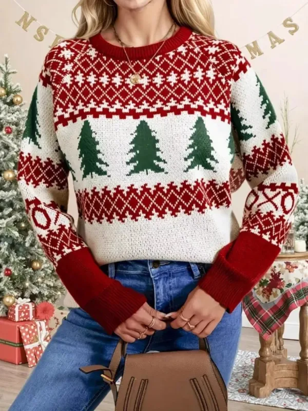 Christmas Tree Pattern Round Neck Sweater sold by Charming Charlie