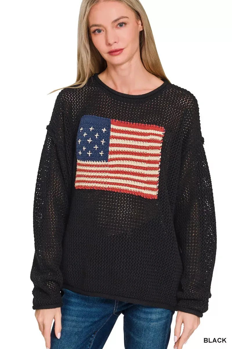Zenana American Flag Crew Neck Sweater sold by Charming Charlie
