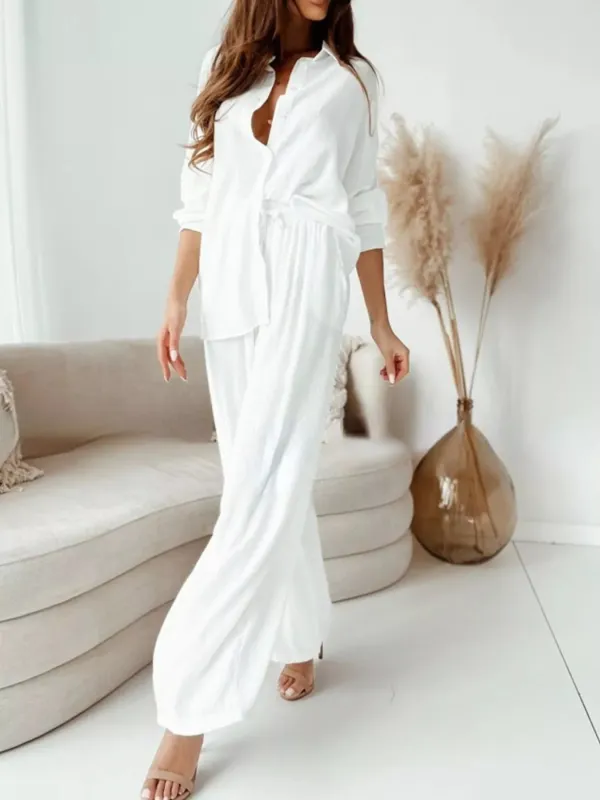 Full Size Button Up Shirt and Pants Set Plus Size made by Trendsi