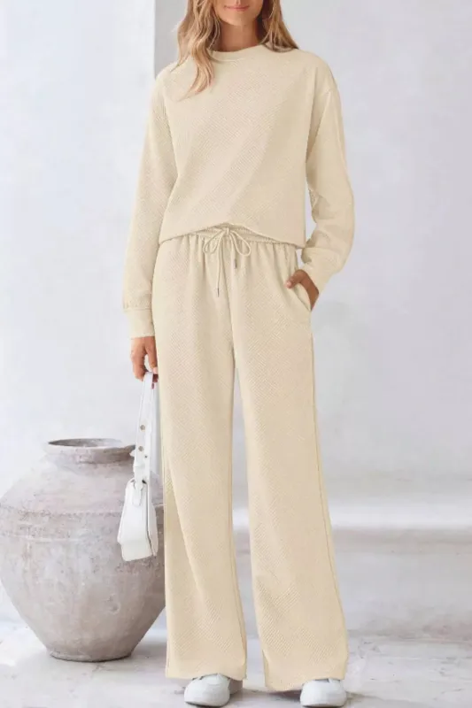Round Neck Long Sleeve Top and Pants Set sold by Charming Charlie