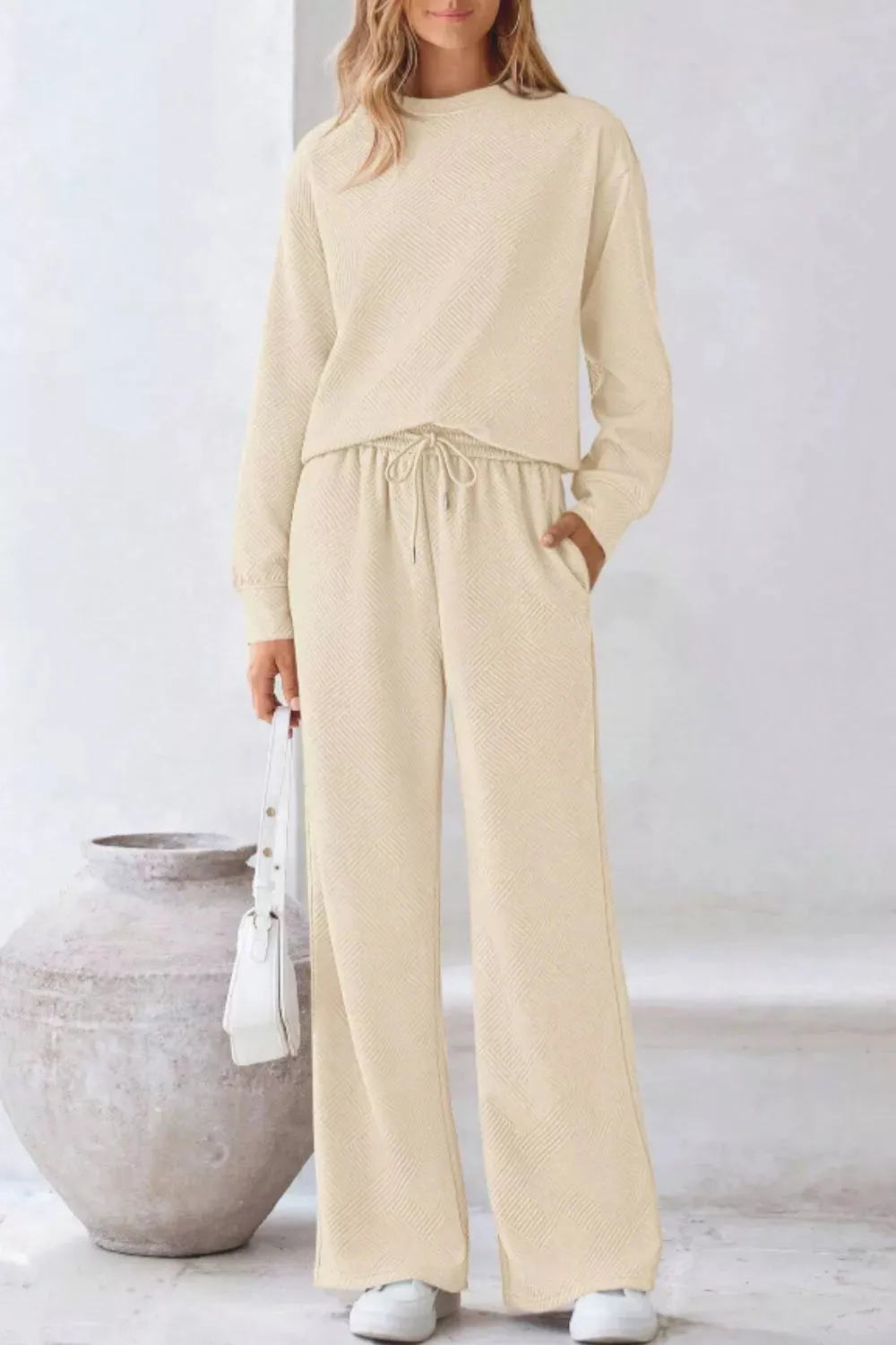 Round Neck Long Sleeve Top and Pants Set sold by Charming Charlie