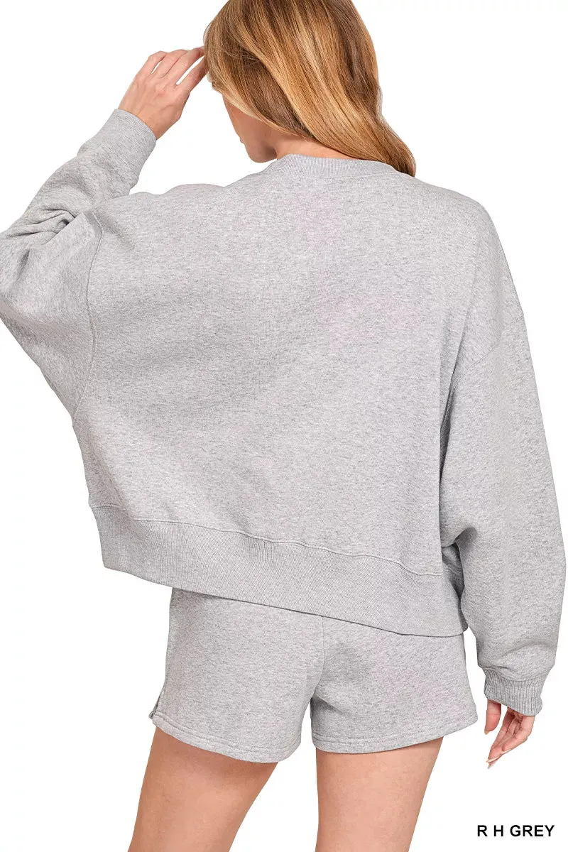 Zenana Fleece Round Neck Sweatshirt and Shorts Set sold by Charming Charlie product image thumbnail 2
