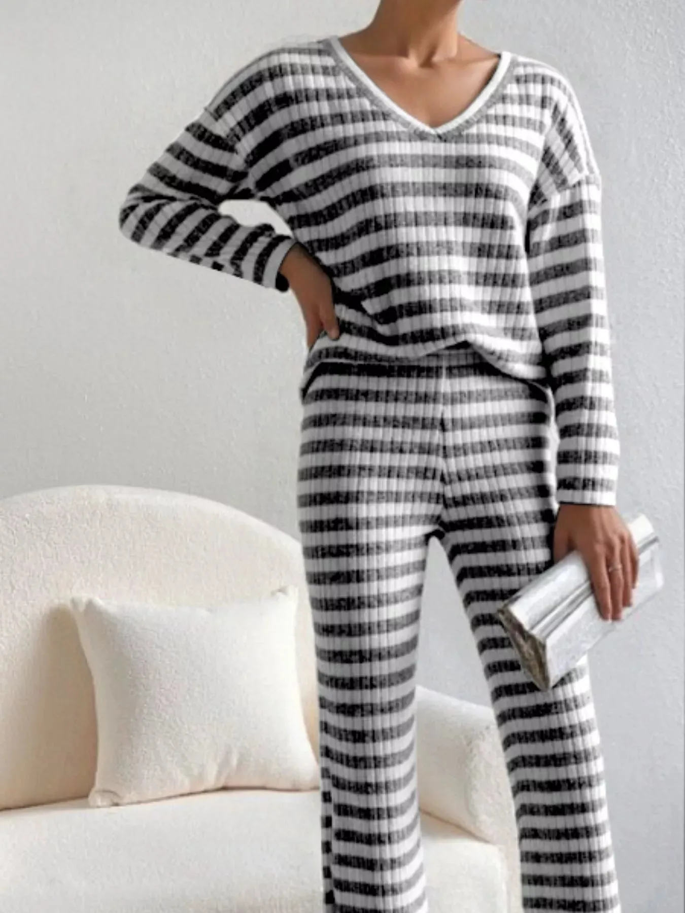 Striped Ribbed Knit Top and Pants Set sold by Charming Charlie product image thumbnail 2