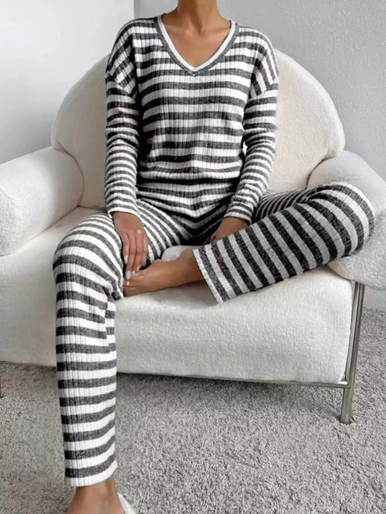 Striped Ribbed Knit Top and Pants Set sold by Charming Charlie product image thumbnail 3