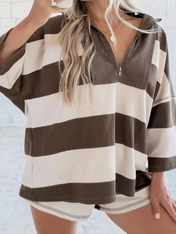 Striped Quarter-Zip Long Sleeve Sweatshirt sold by Charming Charlie