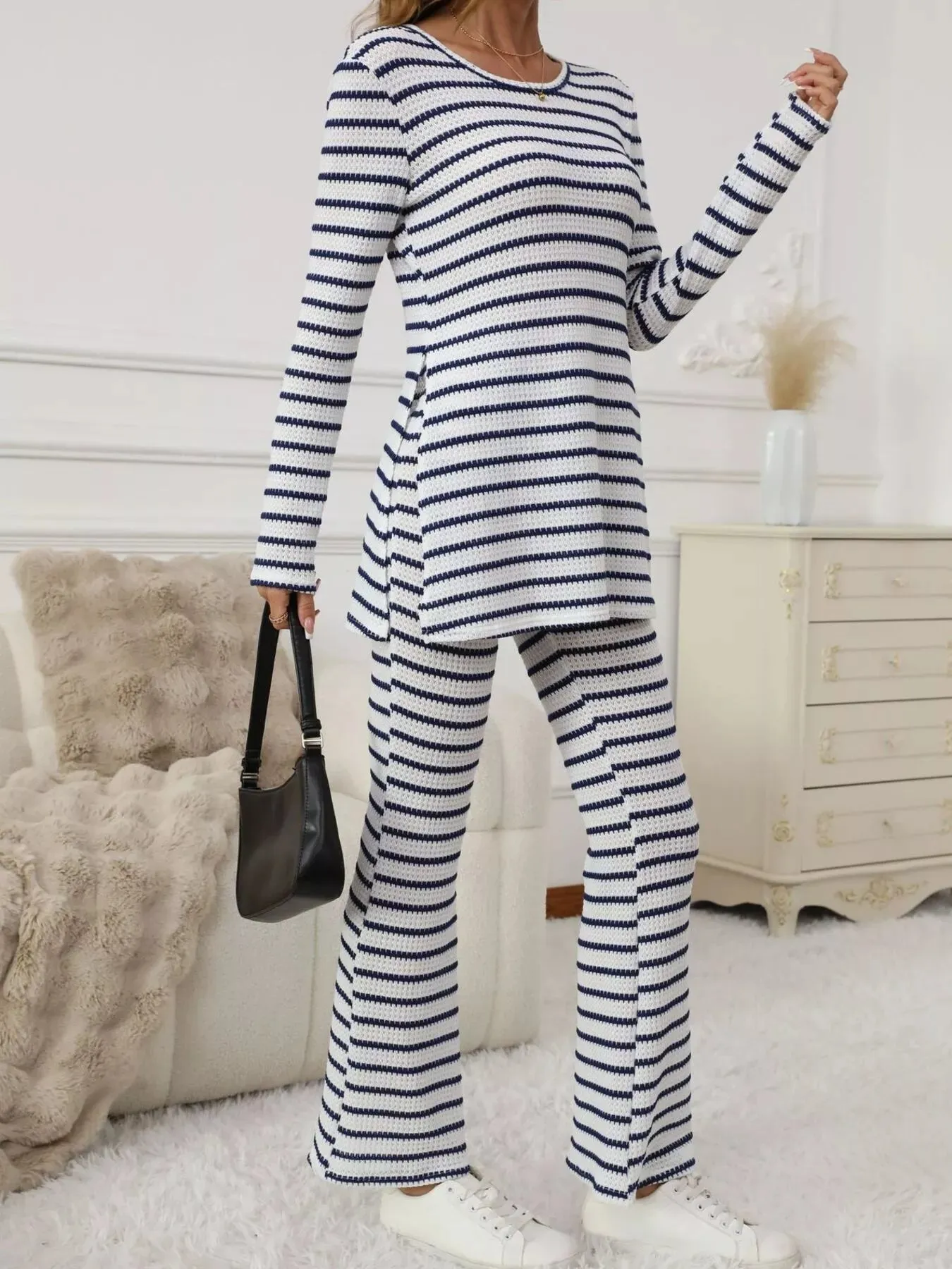 Slit Striped Long Sleeve Top and Pants Set sold by Charming Charlie product image thumbnail 2