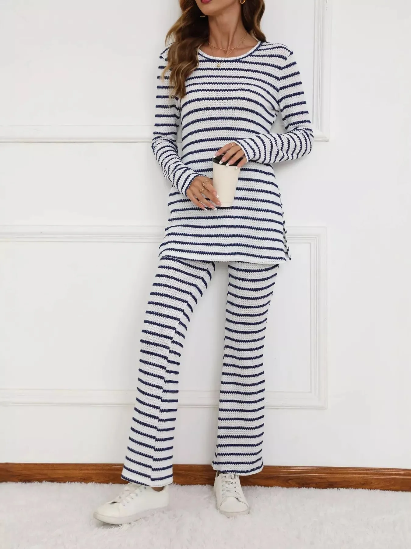 Slit Striped Long Sleeve Top and Pants Set sold by Charming Charlie product image thumbnail 4