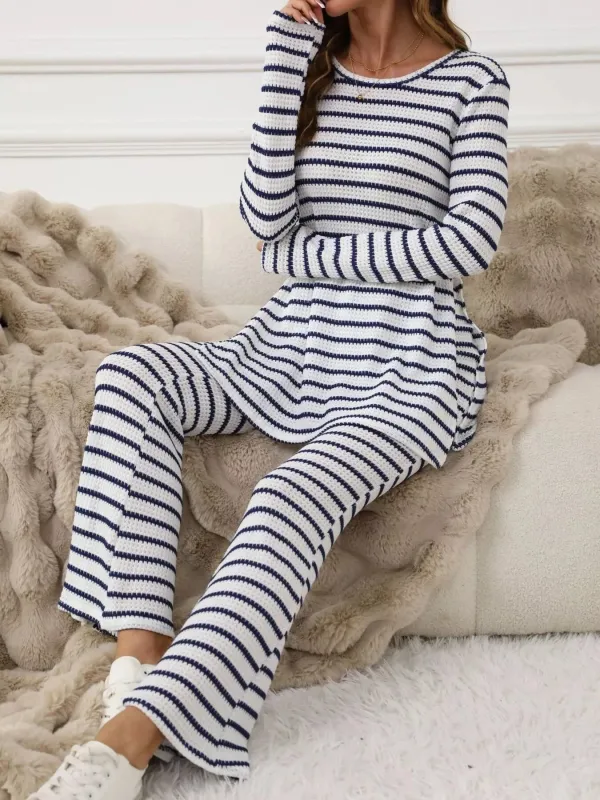Slit Striped Long Sleeve Top and Pants Set sold by Charming Charlie