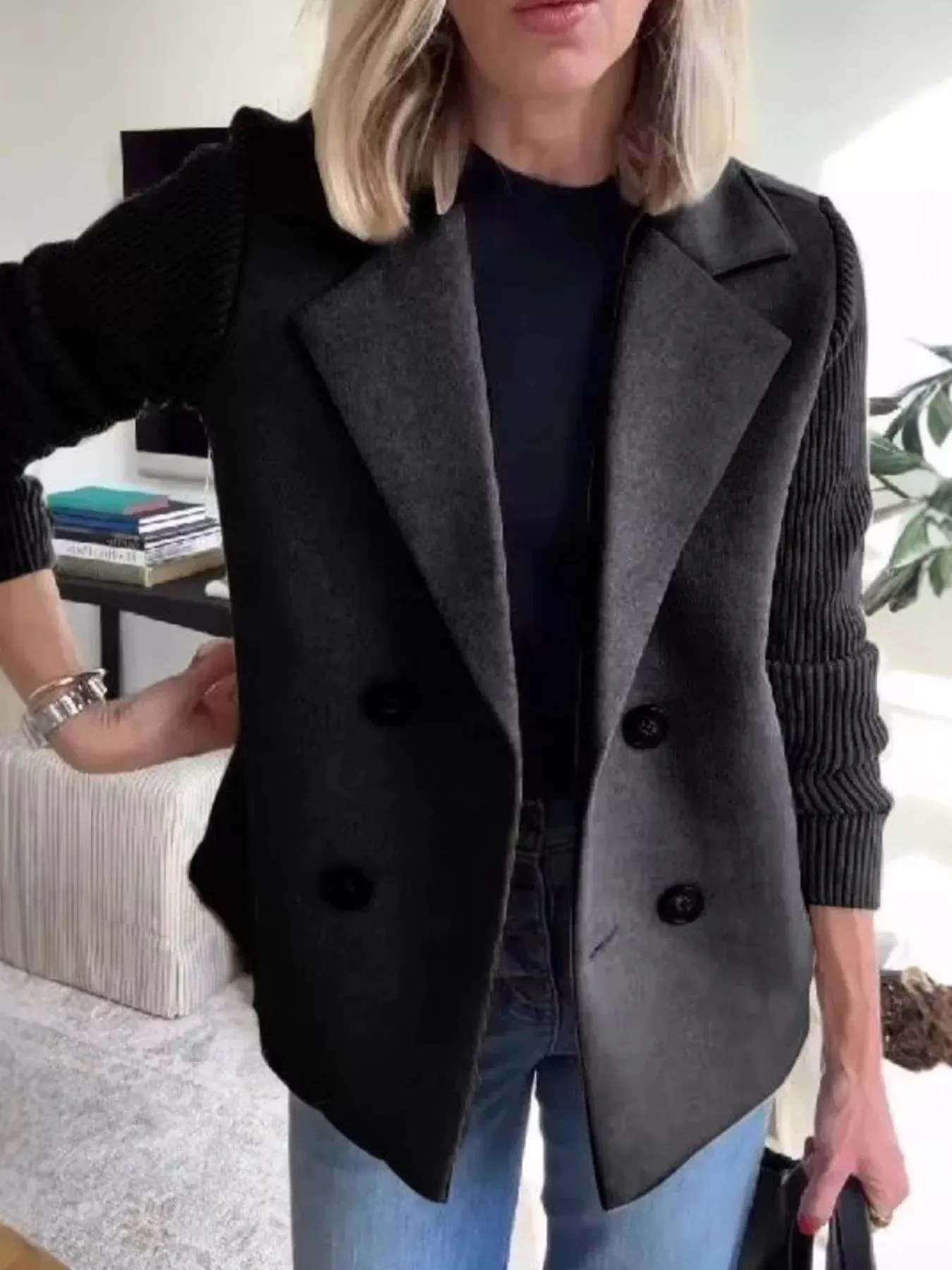 Full Size Knit Sleeve Double-Breasted Outerwear Plus Size sold by Charming Charlie product image thumbnail 4