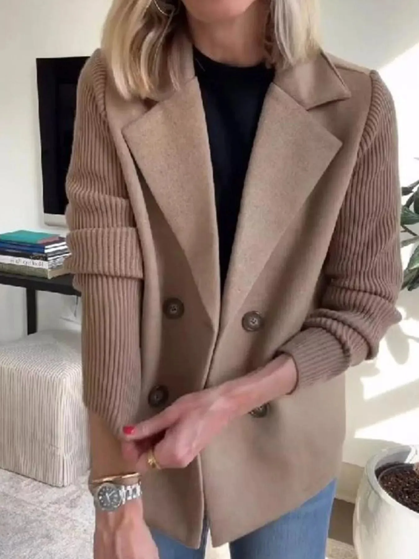 Full Size Knit Sleeve Double-Breasted Outerwear Plus Size sold by Charming Charlie product image thumbnail 3