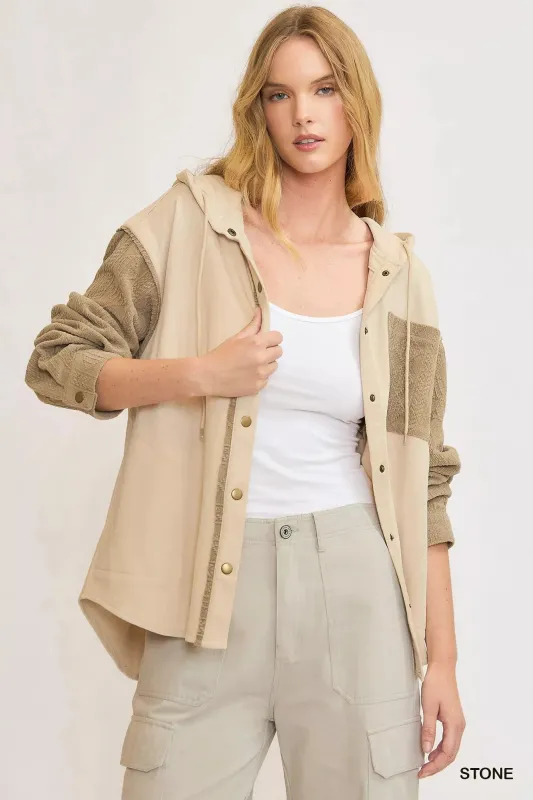 Umgee Washed French Terry Shacket sold by Charming Charlie