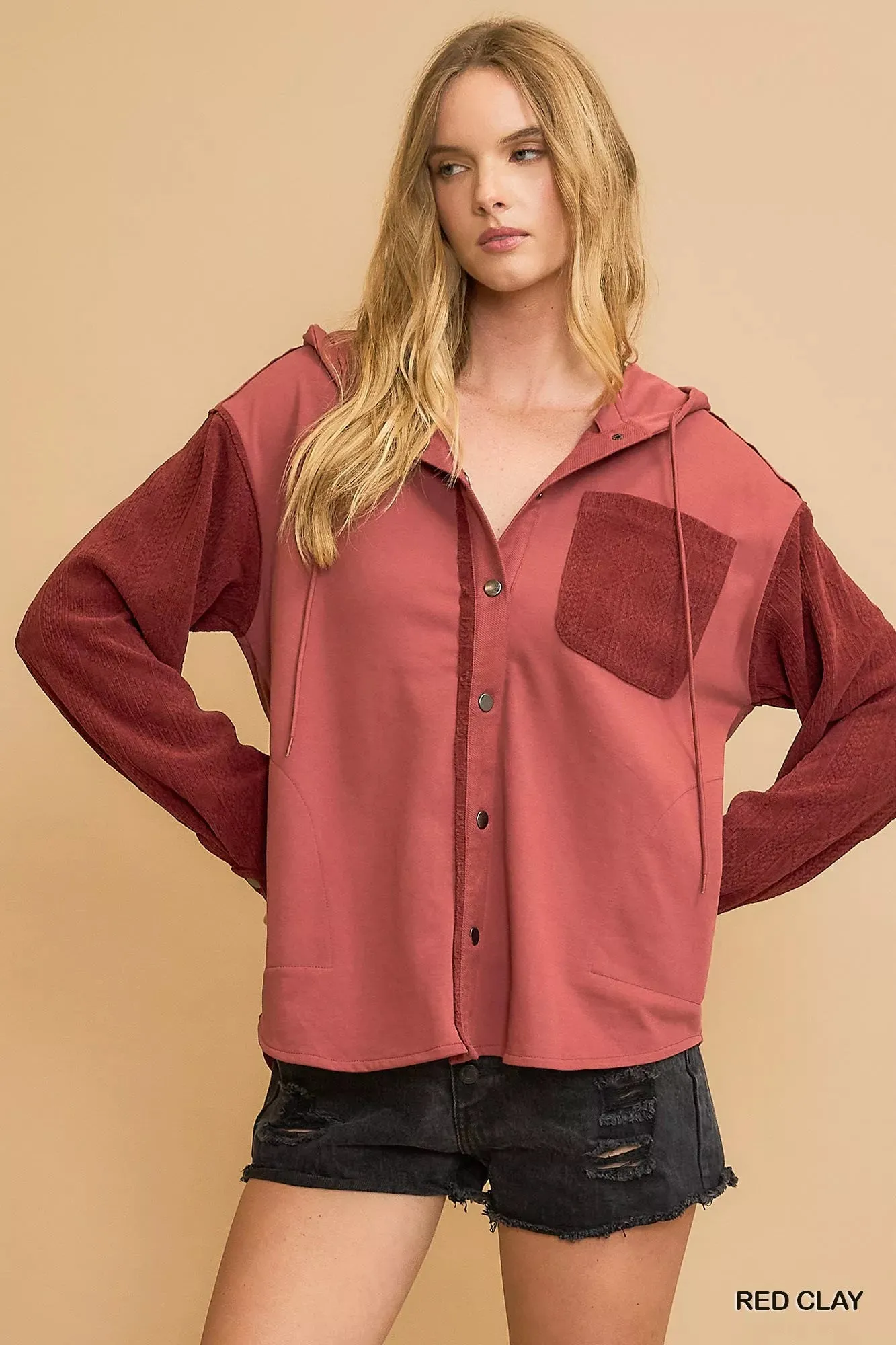 Umgee Washed French Terry Shacket sold by Charming Charlie product image thumbnail 2