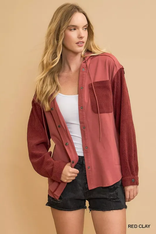 Umgee Washed French Terry Shacket sold by Charming Charlie