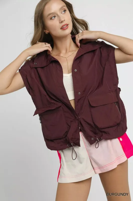 Umgee Drawstring Hem Nylon Vest with Pockets sold by Charming Charlie