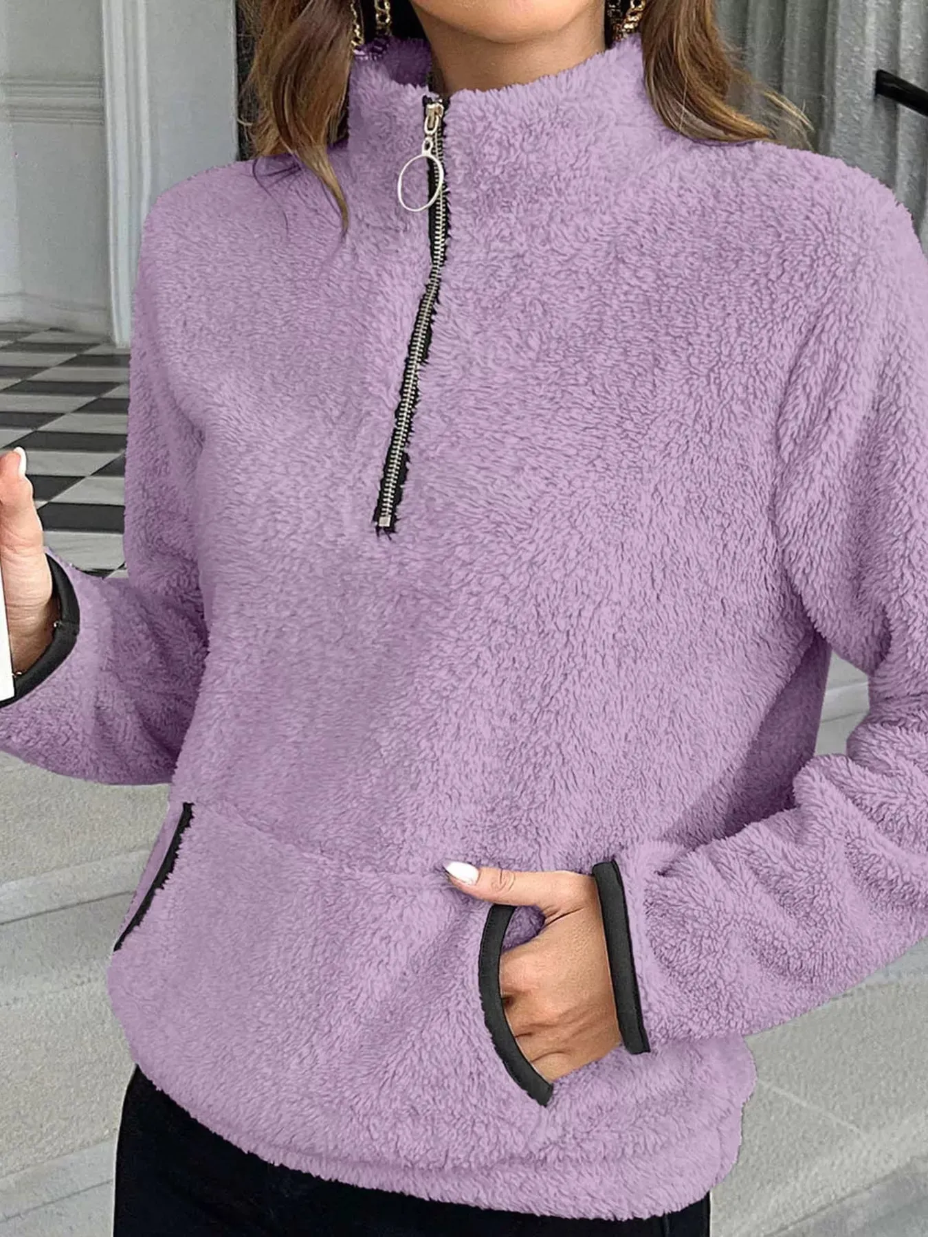 Plus Size Cozy Fleece Quarter Zip Sweatshirt with Pockets sold by Charming Charlie product image thumbnail 2