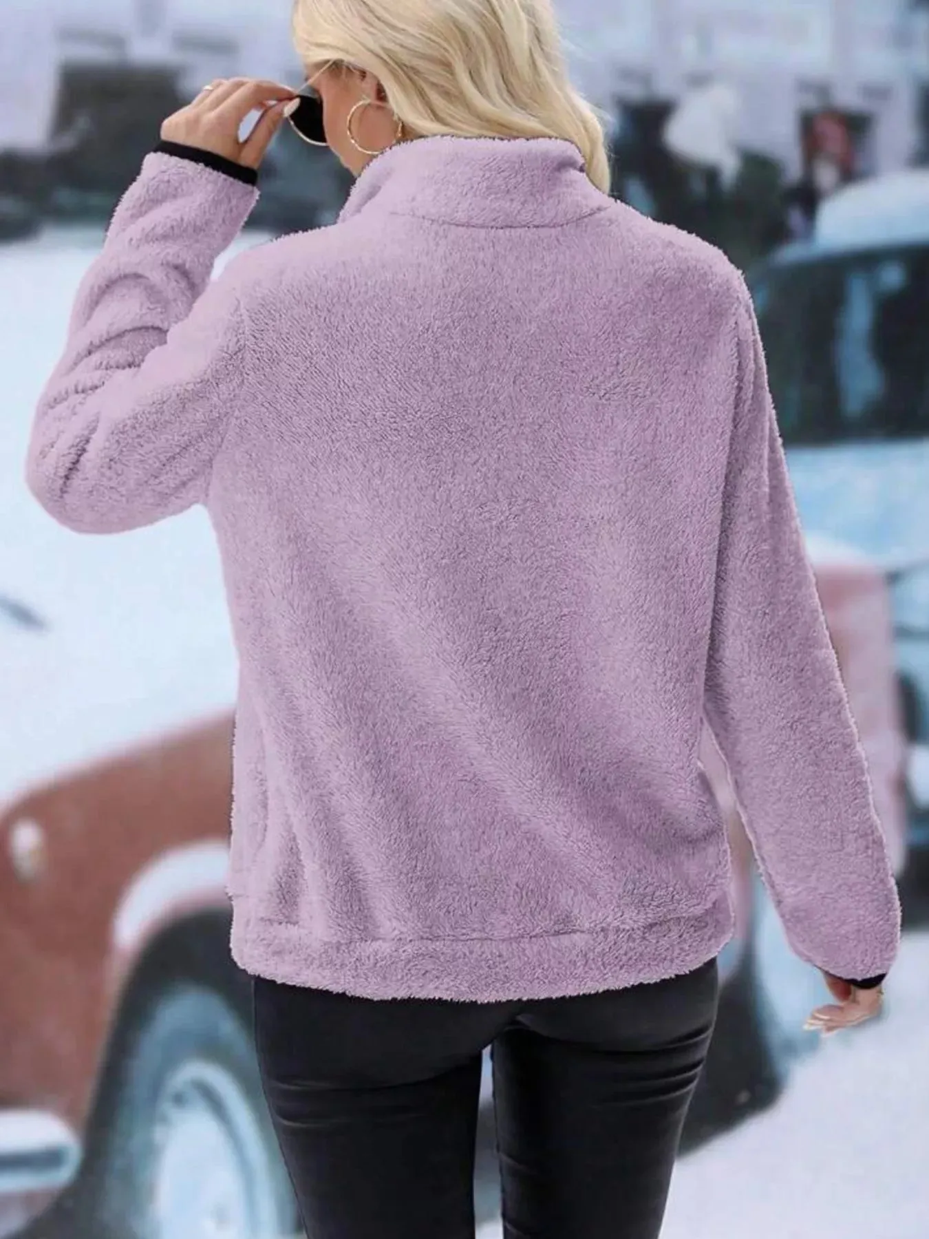 Plus Size Cozy Fleece Quarter Zip Sweatshirt with Pockets sold by Charming Charlie product image thumbnail 4