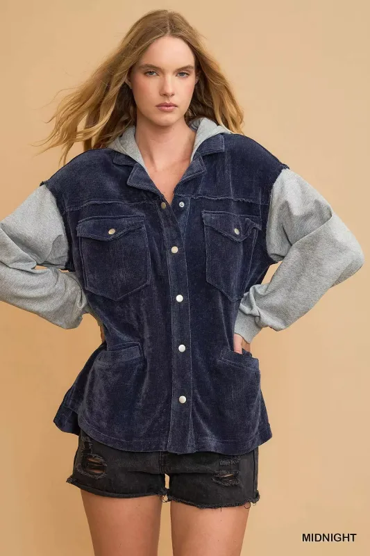 Umgee Contrast Hooded Chenille Jacket sold by Charming Charlie