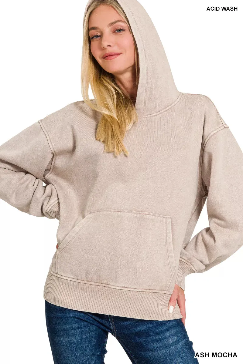 Zenana Fleece Acid Wash Kangaroo Pocket Hoodie sold by Charming Charlie product image thumbnail 3