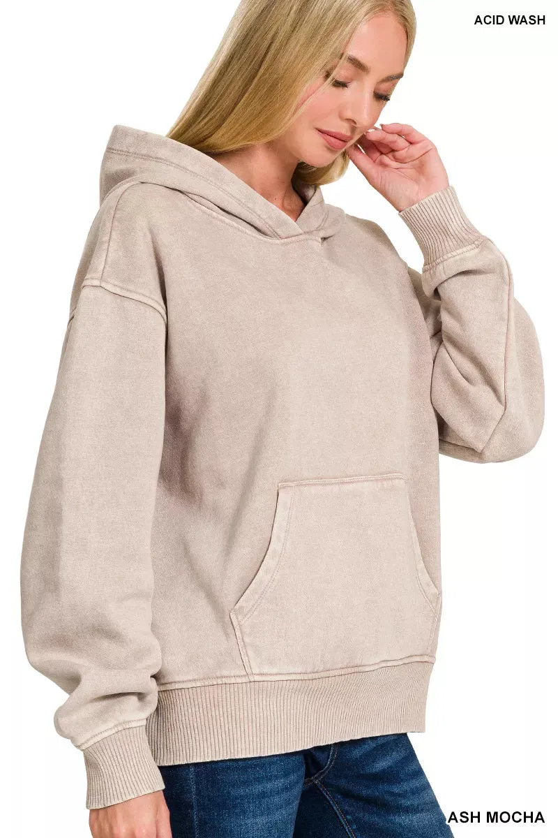 Zenana Fleece Acid Wash Kangaroo Pocket Hoodie sold by Charming Charlie product image thumbnail 4