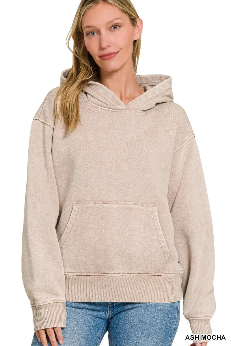Zenana Fleece Acid Wash Kangaroo Pocket Hoodie sold by Charming Charlie