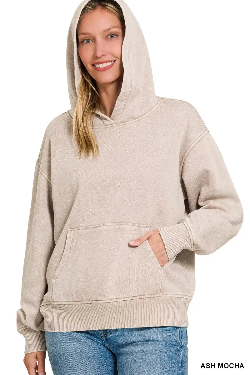 Zenana Fleece Acid Wash Kangaroo Pocket Hoodie sold by Charming Charlie product image thumbnail 2