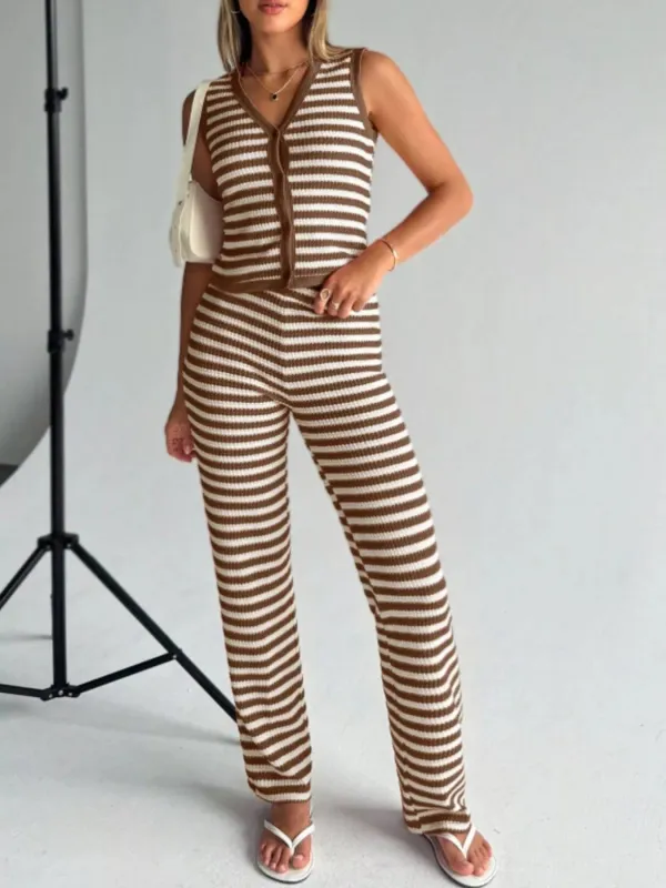Striped Knit Sleeveless Top and Pants Set sold by Charming Charlie