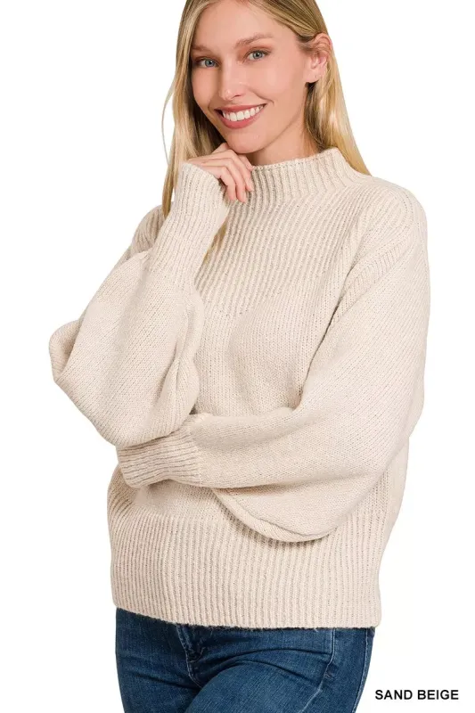 Zenana Balloon Sleeve Mock Neck Sweater sold by Charming Charlie