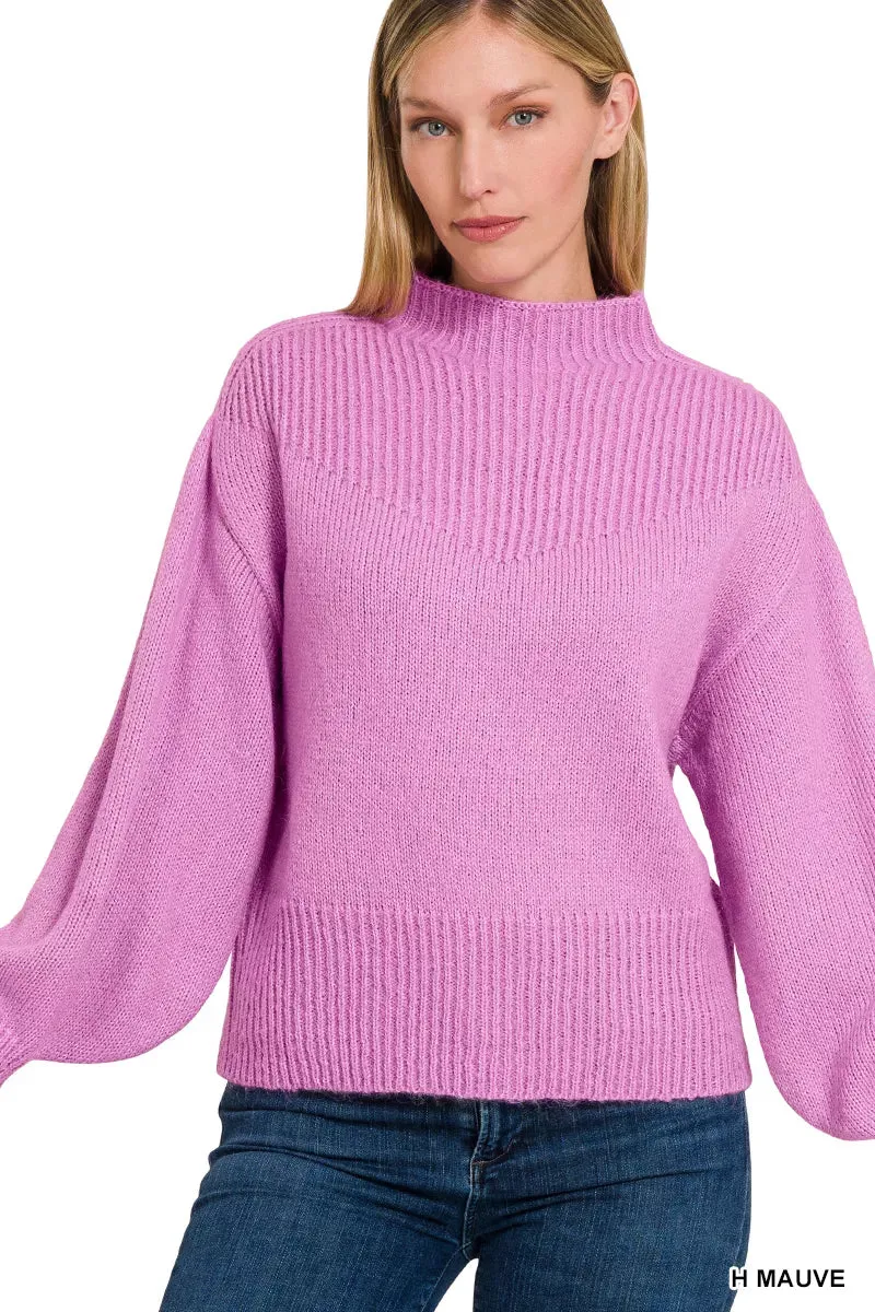 Zenana Balloon Sleeve Mock Neck Sweater sold by Charming Charlie product image thumbnail 3