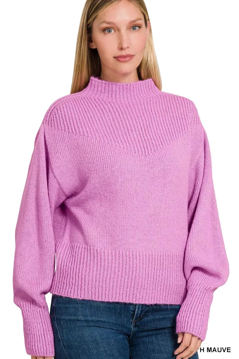 Zenana Balloon Sleeve Mock Neck Sweater sold by Charming Charlie