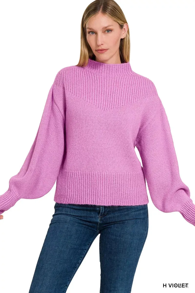 Zenana Balloon Sleeve Mock Neck Sweater sold by Charming Charlie product image thumbnail 2