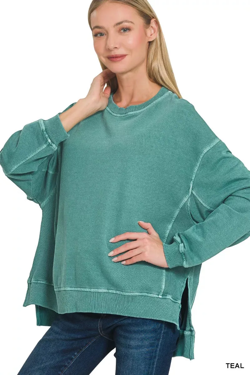 Zenana Full Size French Terry Pigment Dye & Enzyme Washing Pullover Plus Size sold by Charming Charlie