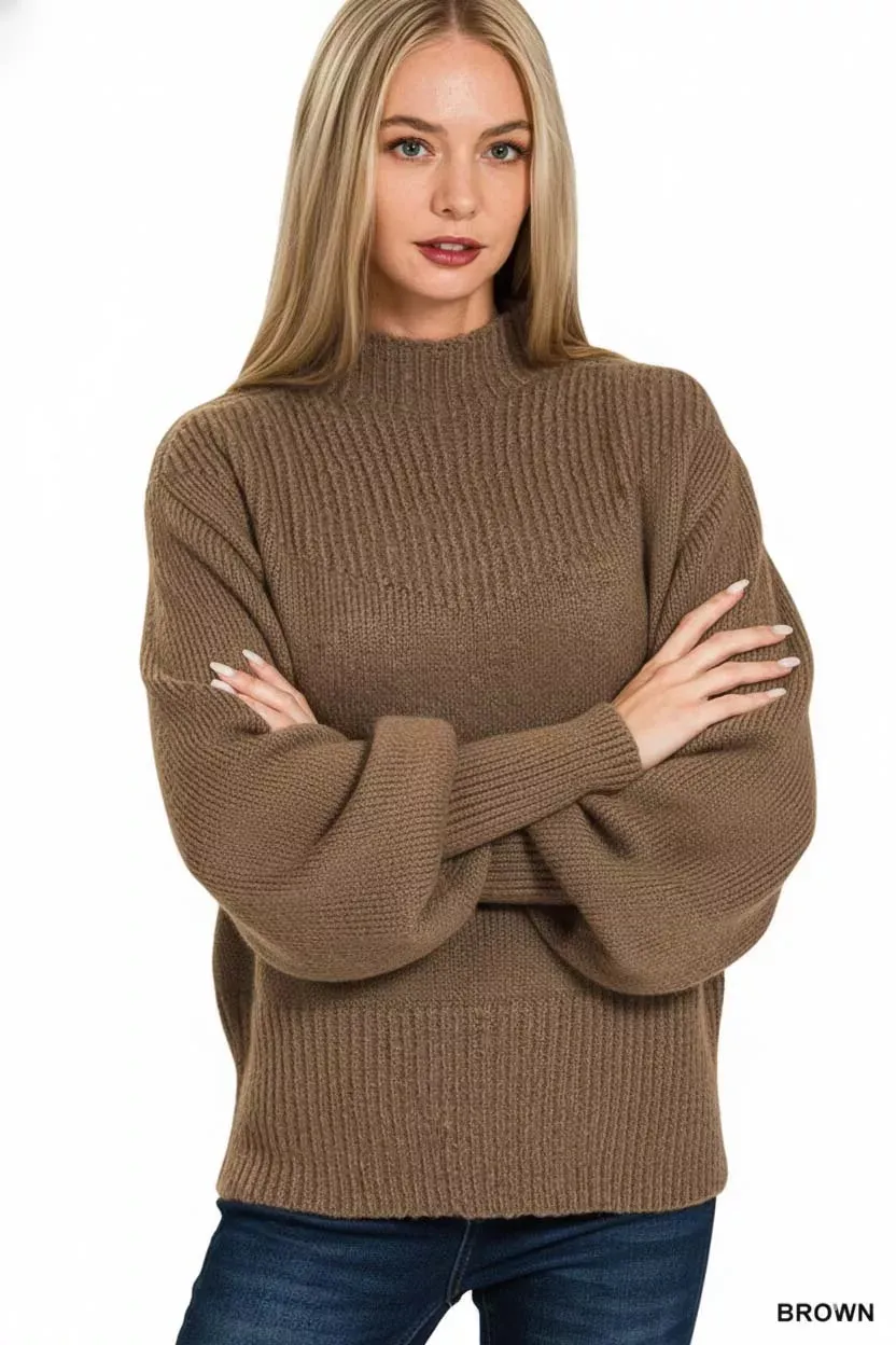 Zenana Balloon Sleeve Mock Neck Sweater sold by Charming Charlie product image thumbnail 2