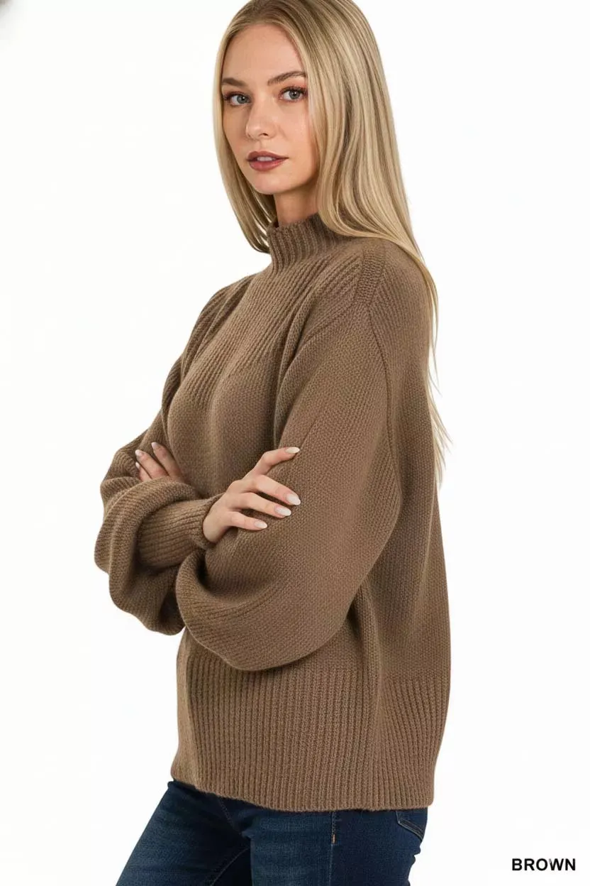 Zenana Balloon Sleeve Mock Neck Sweater sold by Charming Charlie product image thumbnail 3