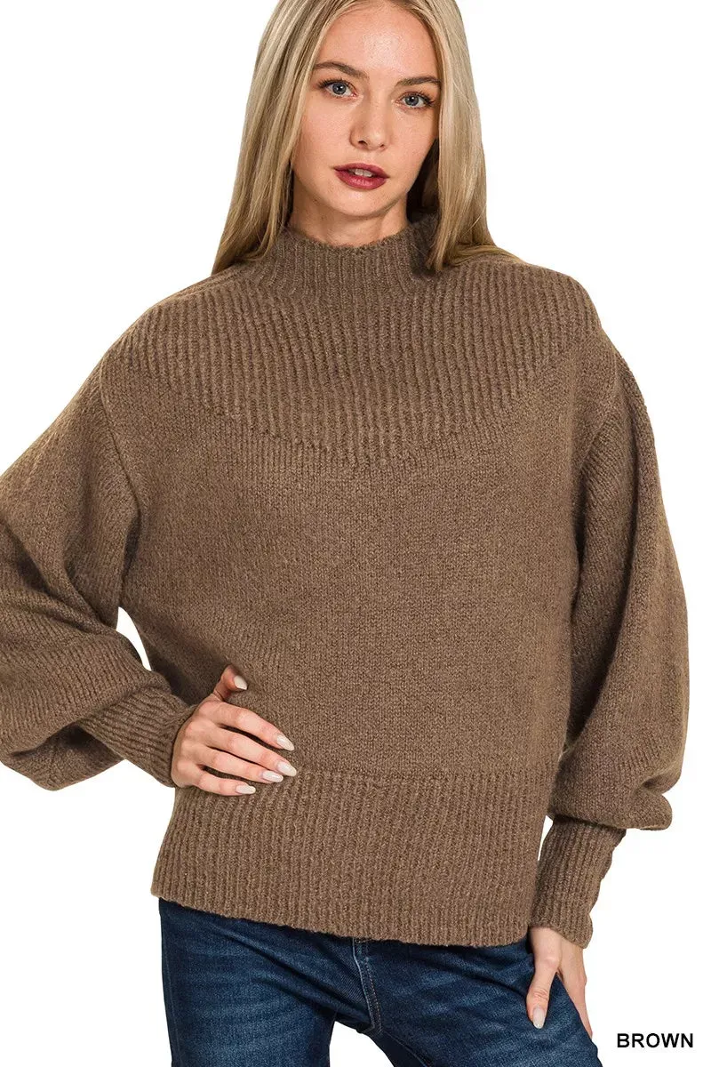 Zenana Balloon Sleeve Mock Neck Sweater sold by Charming Charlie