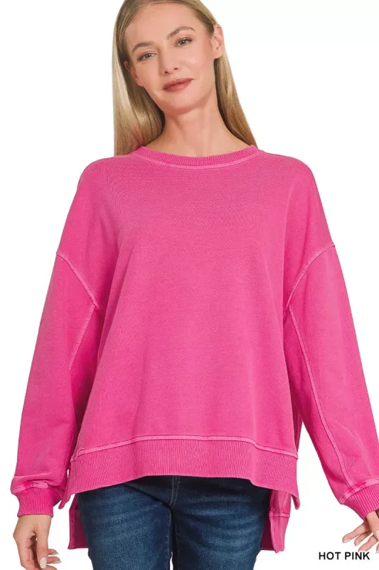 Zenana Full Size French Terry Pigment Dye & Enzyme Washing Pullover Plus Size sold by Charming Charlie