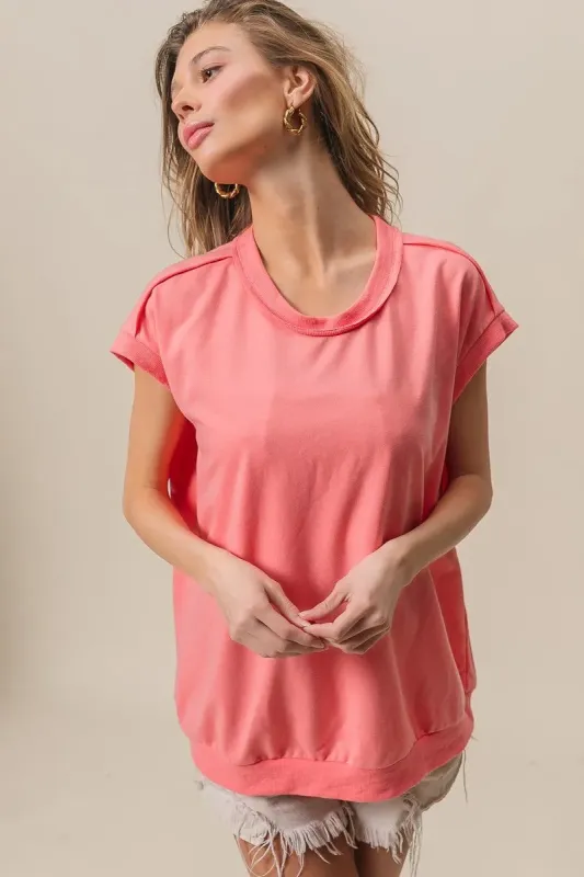 BiBi French Terry Drop Shoulder Basic Top sold by Charming Charlie