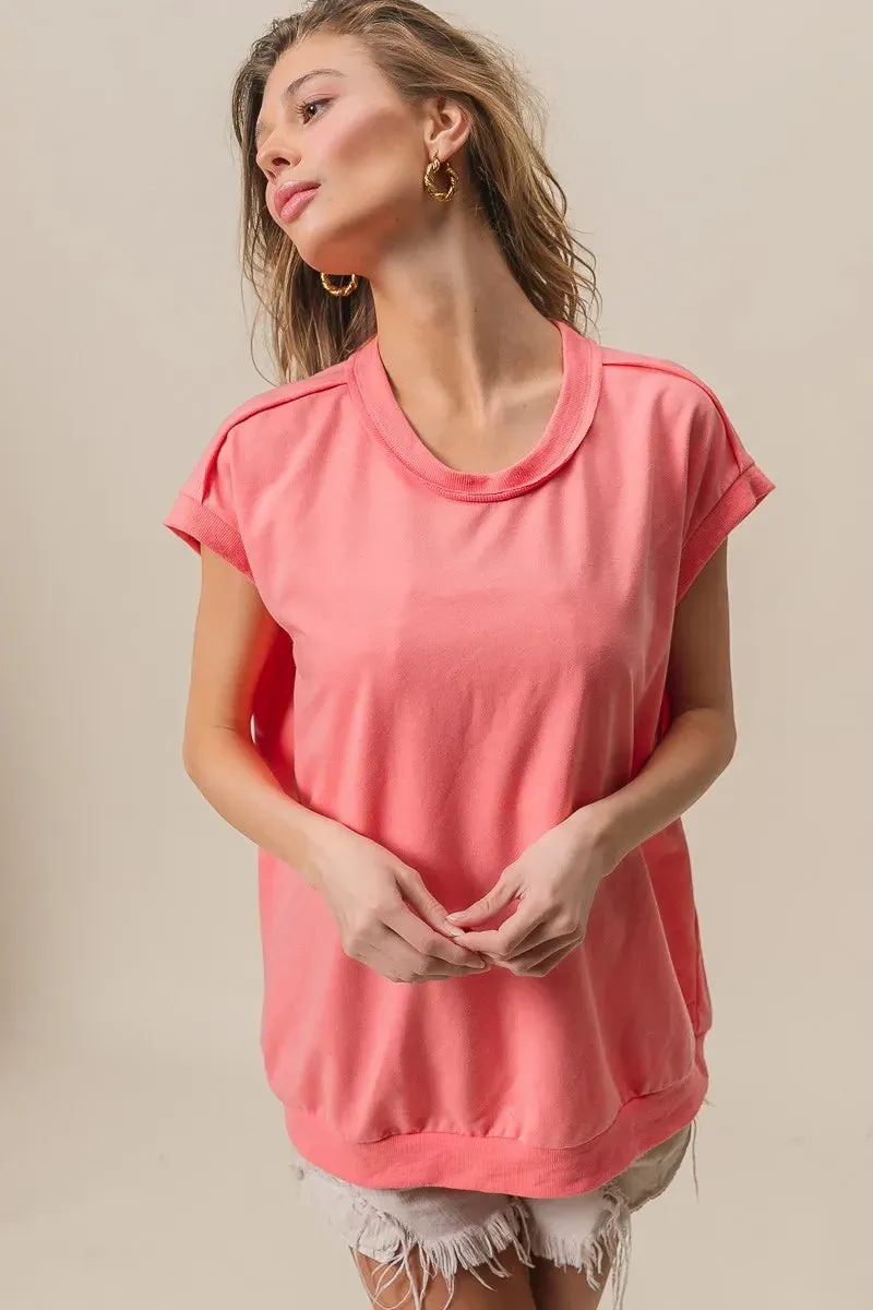 BiBi French Terry Drop Shoulder Basic Top sold by Charming Charlie