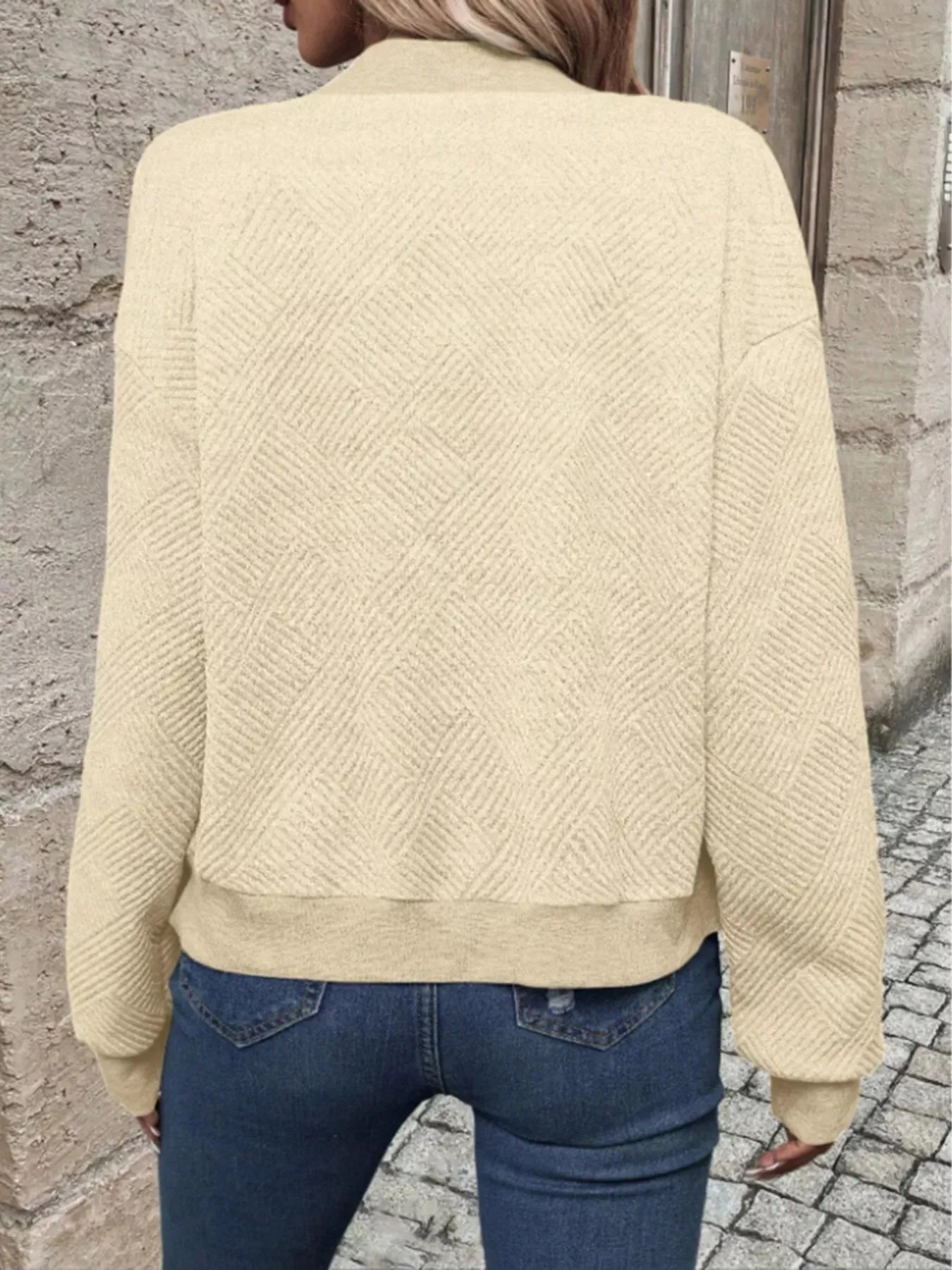 Textured Knit Zip-Up Bomber Jacket sold by Charming Charlie product image thumbnail 4