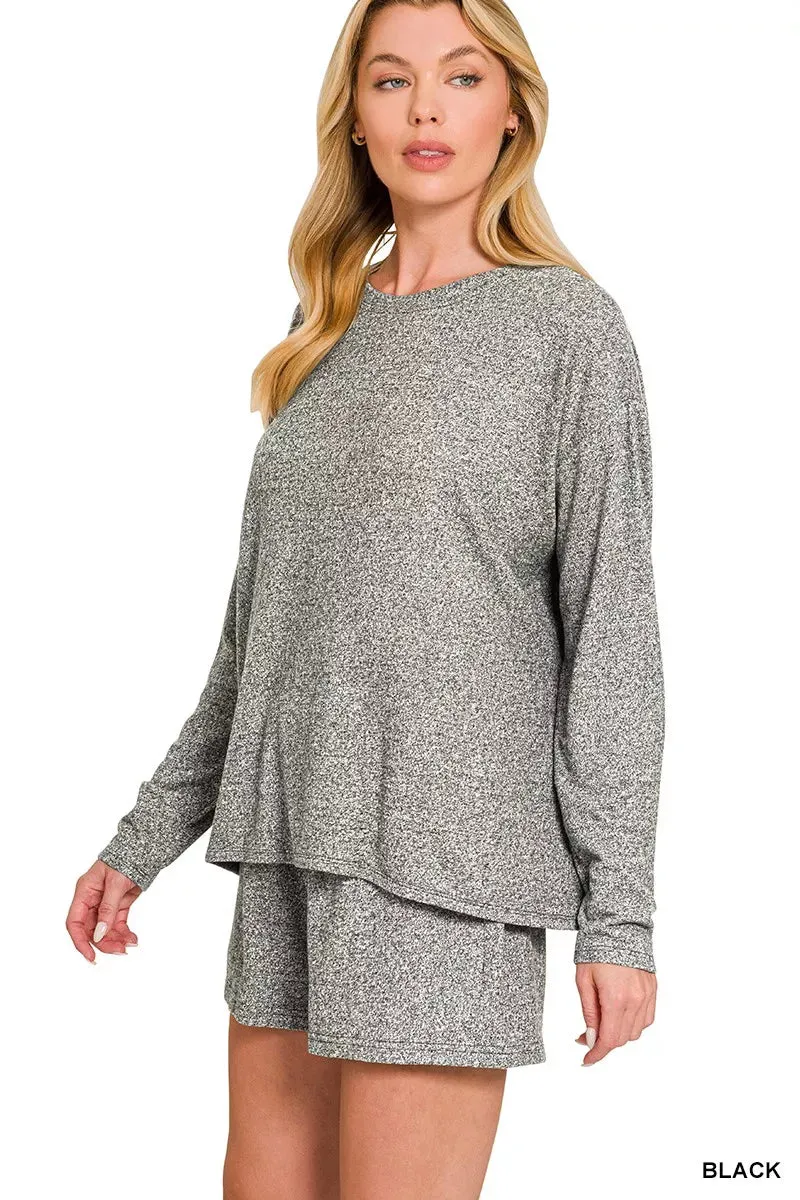 Zenana Soft Melange Long Sleeve Tee and Shorts Set sold by Charming Charlie product image thumbnail 2