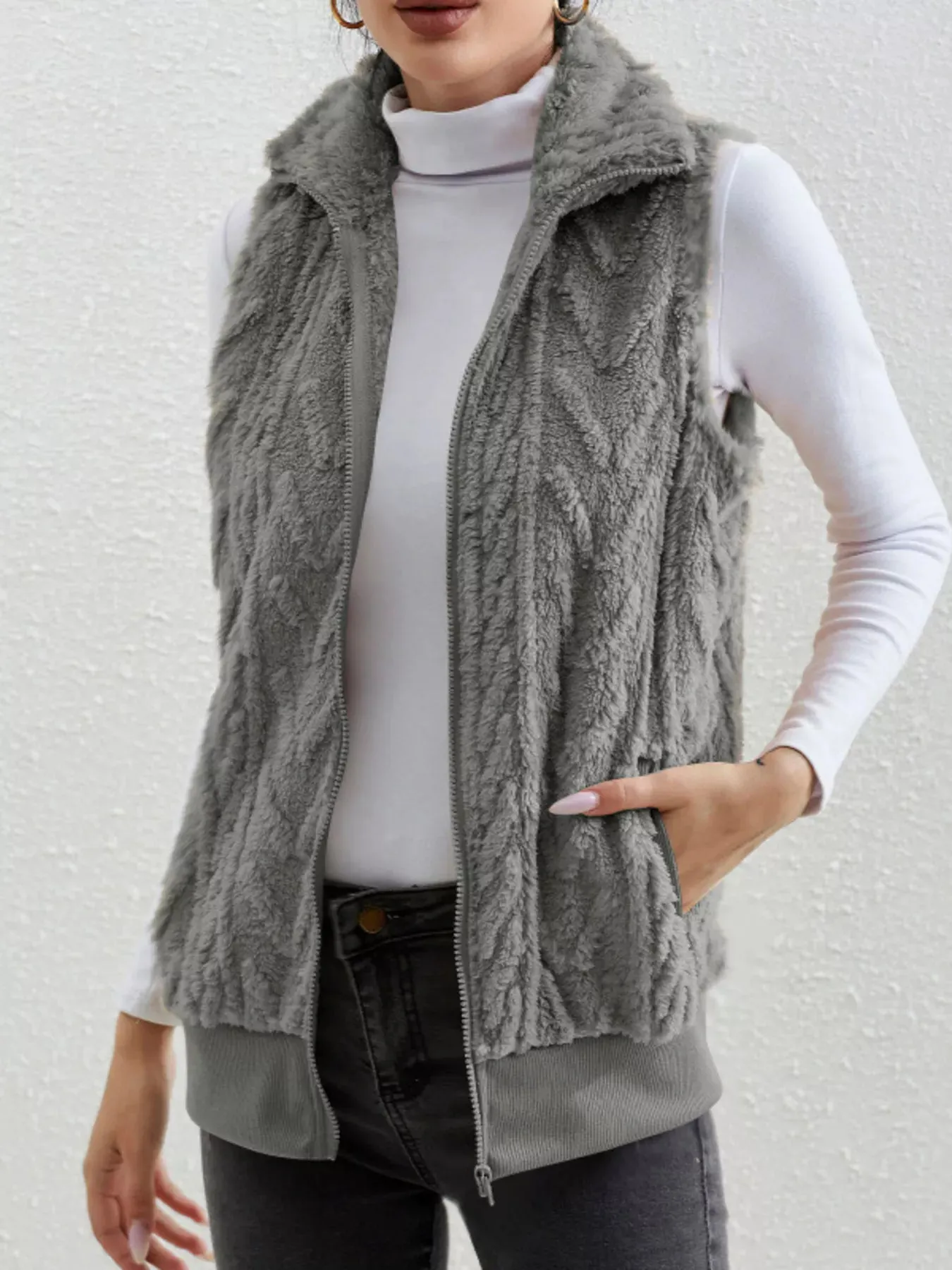 Full Size Cozy Faux Fur Zip-Up Vest Coat Plus Size sold by Charming Charlie