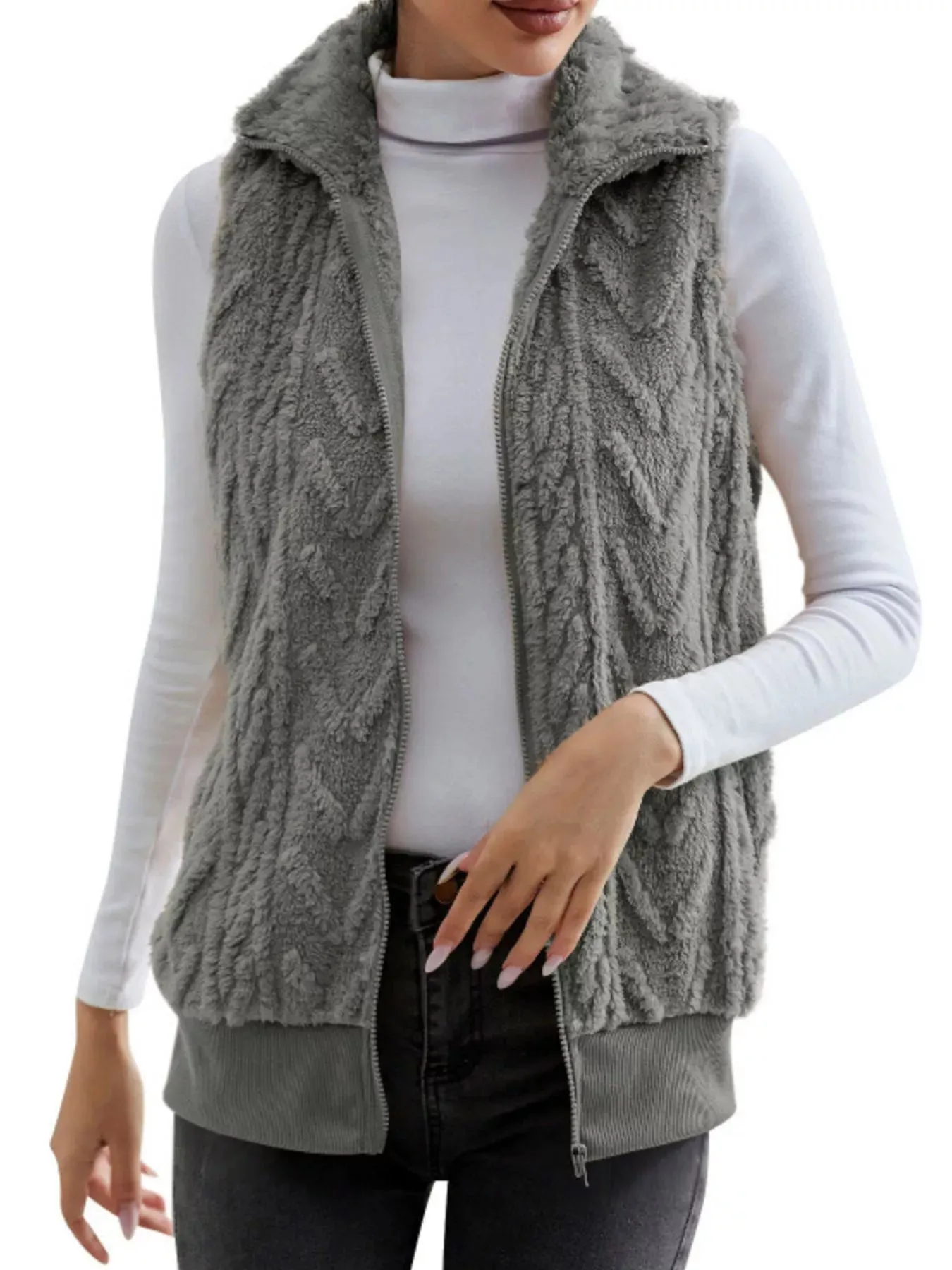 Full Size Cozy Faux Fur Zip-Up Vest Coat Plus Size sold by Charming Charlie product image thumbnail 2