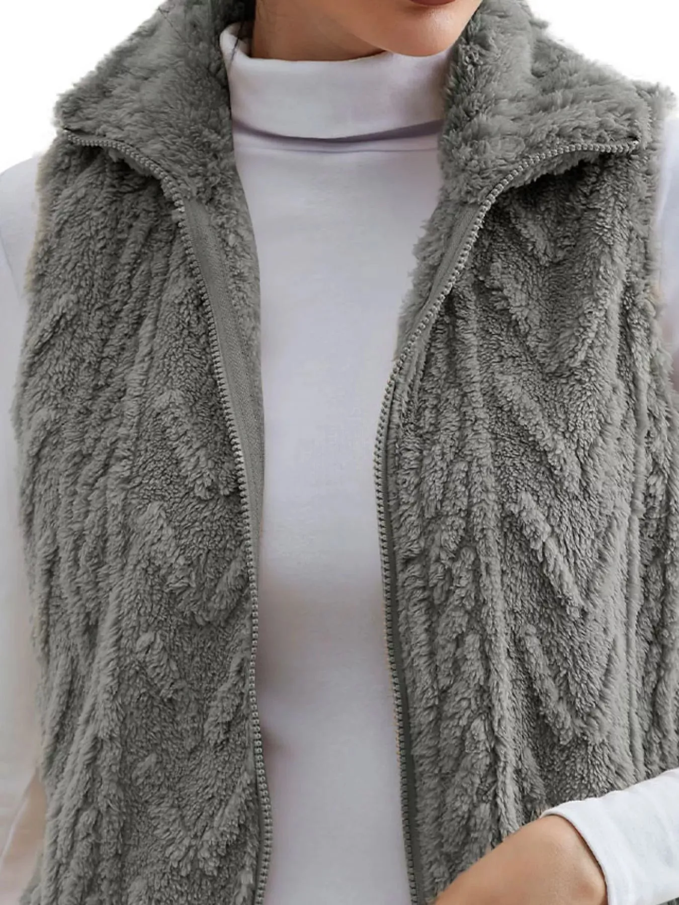 Full Size Cozy Faux Fur Zip-Up Vest Coat Plus Size sold by Charming Charlie product image thumbnail 3