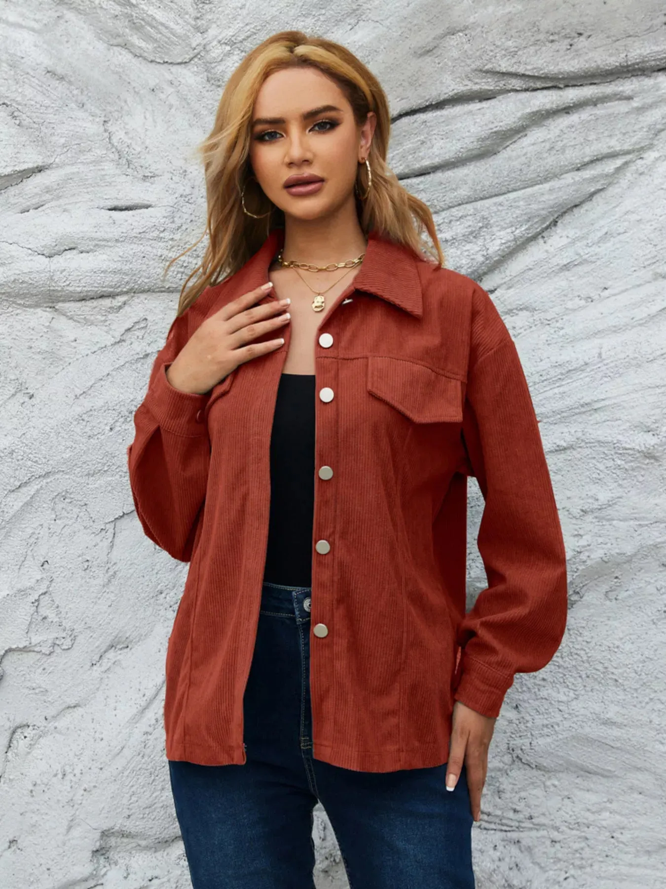 Casual Corduroy Button-Down Jacket sold by Charming Charlie product image thumbnail 3