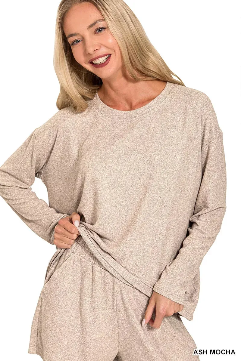 Zenana Soft Melange Long Sleeve Tee and Shorts Set sold by Charming Charlie product image thumbnail 3