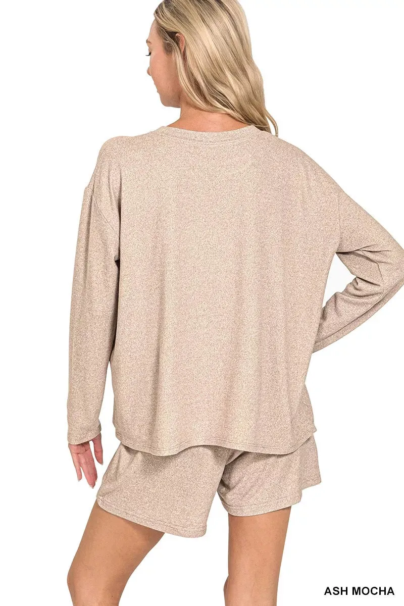 Zenana Soft Melange Long Sleeve Tee and Shorts Set sold by Charming Charlie product image thumbnail 4